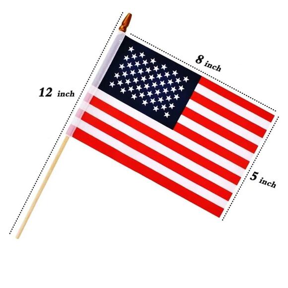 8 Pack Small American Flags on Stick 5x8 Inch- Handheld New - Picture 3 of 4
